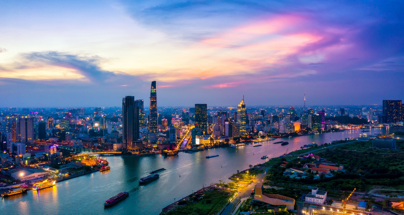 Ho Chi Minh City skyline at sunset